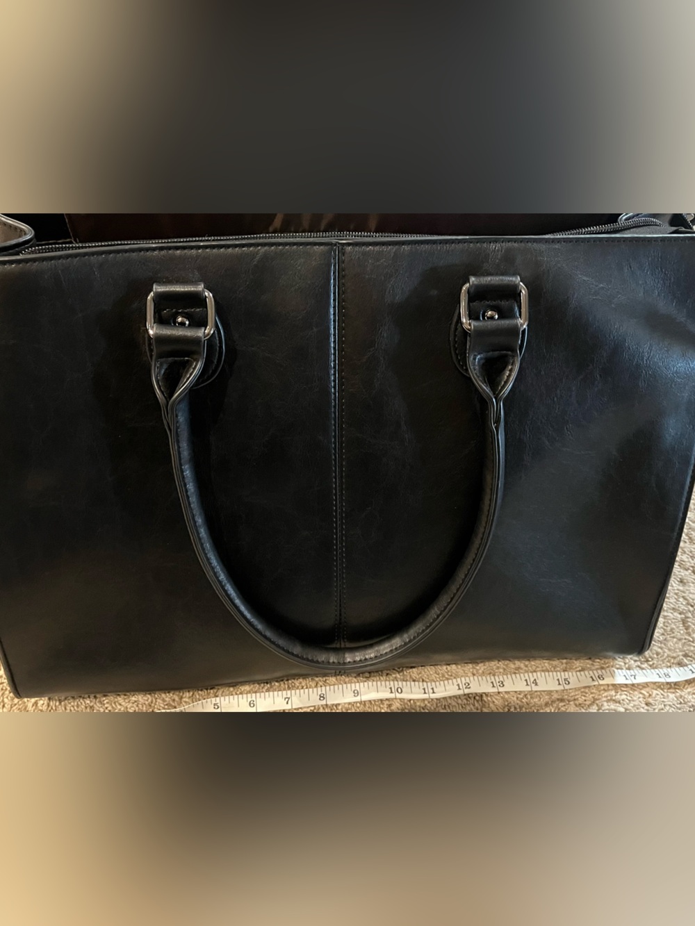 Sleek Black Leather Laptop Tote - Professional Work Bag - Picture 3 of 9